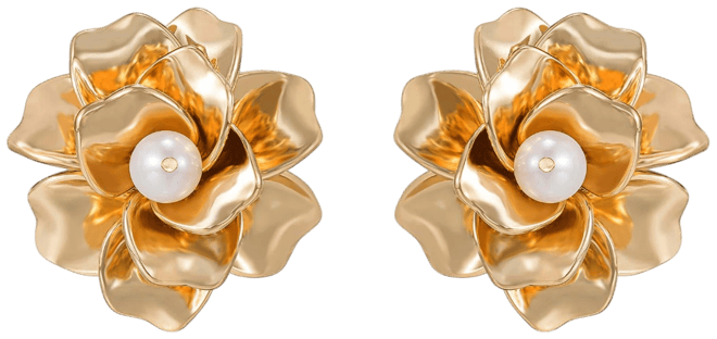 Ettika Golden Petals and Pearl Stud Earrings