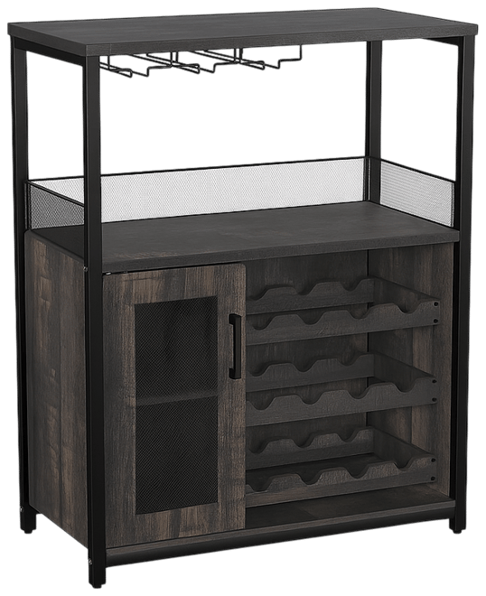 Wine Bar Cabinet with Detachable Wine Rack, Bar Rack Cabinet with Glass Holder and 1 Drawer, Mesh Door, Small Sideboard and Buffet Cabinet for