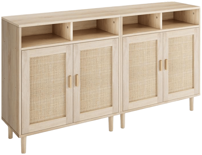 2PCS Rattan Buffet Cabinet with Storage,2 Door Kitchen Storage Cabinet with Shelves, Wood Sideboard Cabinet for Kitchen,Shoe Cabinet Storage fo