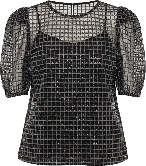 Women's Sequins Mesh Grid Top