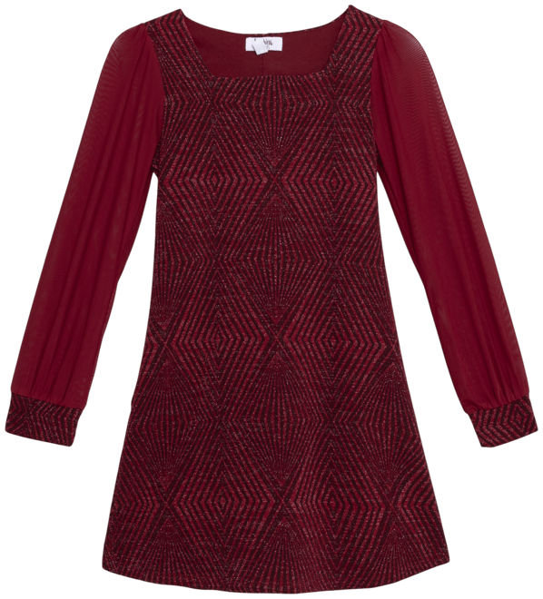 Big Girls Knee Length Square Neck Long Sleeve Dress