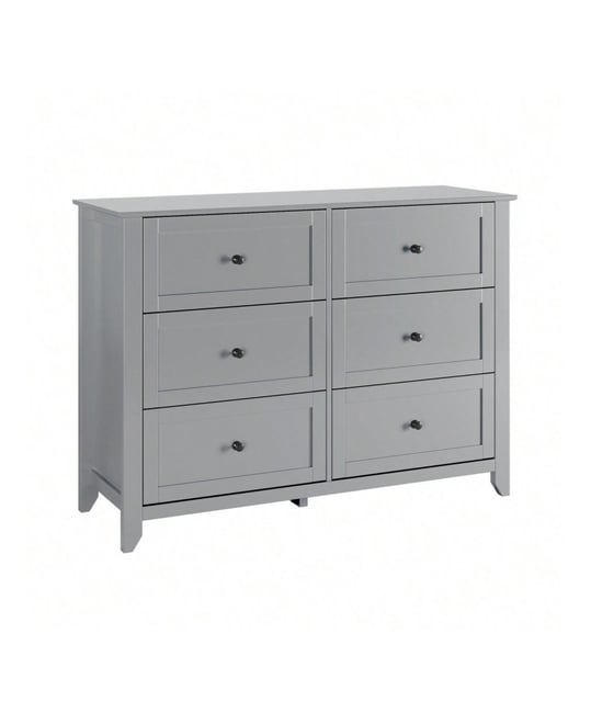 Modern 6 Chest Of Drawer Dresser, Modern Dresser With Deep Drawers And Nickel Round Handle, Wood Organizer Storage Cabinet For Bedroom, Living