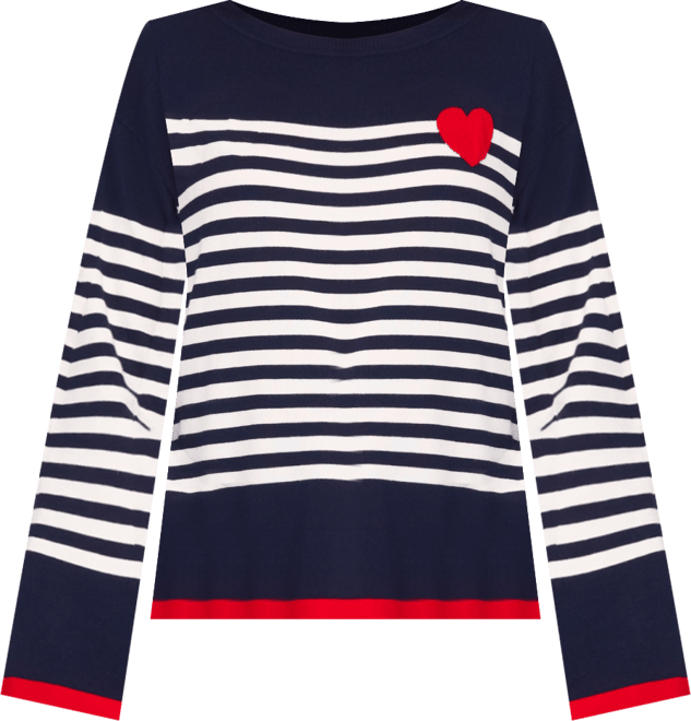Women's Sailor Stripe Heart-Trim Long-Sleeve Sweater