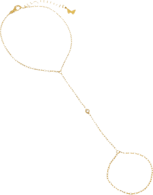 Cubic Zirconia Hand Chain Bracelet in 14K Gold Plated Sterling Silver  