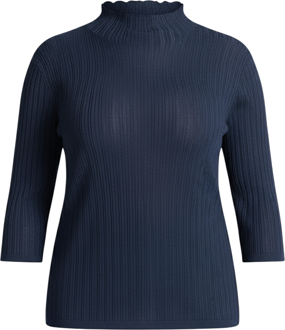 Women's Plus Size Sleek Funnel Neck Elbow Sleeve Sweater