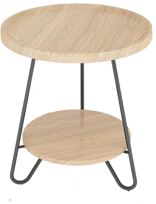 Round Side Table, 2-Tier End Table with Metal Legs, Modern Industrial Beside Table, Small Accent Table Snack Table for Living Room, Bedroom