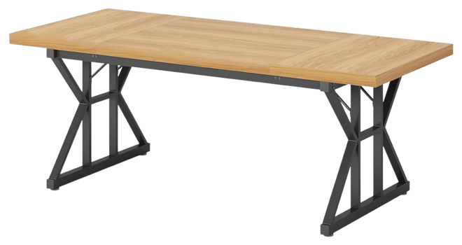 Farmhouse Dining Table for 6 People, 70.8-Inch Rectangular Wood Dining Table, Rustic Kitchen Table with Heavy Duty Metal Legs for Dining Ro