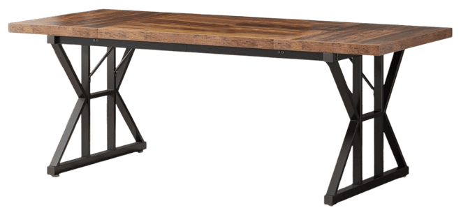 Farmhouse Dining Table for 6 People, 70.8-Inch Rectangular Wood Dining Table, Rustic Kitchen Table with Heavy Duty Metal Legs for Dining Ro