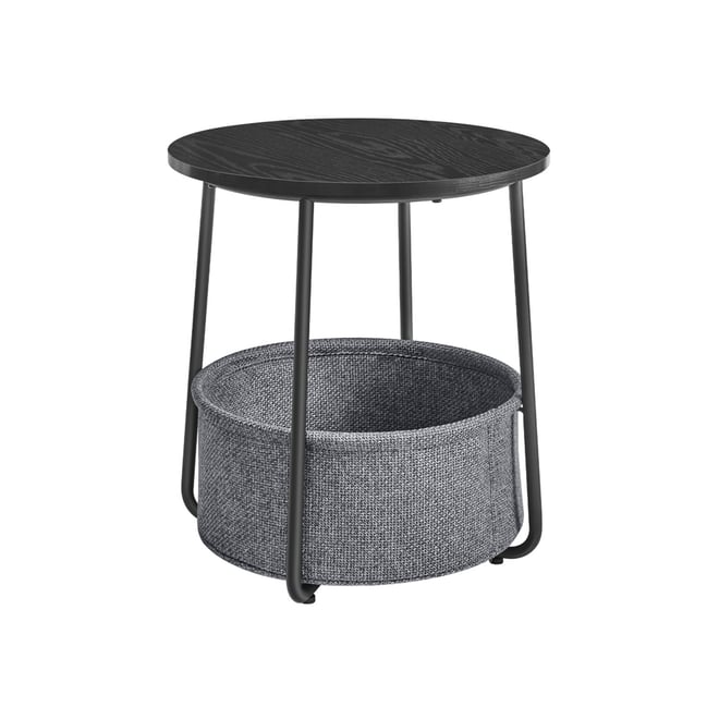 Small Round Side Table with Fabric Storage Basket for Living Room or Bedroom