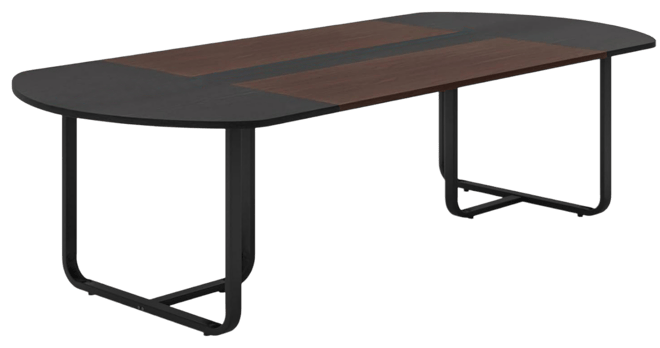 70.86" Modern Oval Dining Table with Walnut and Black Finish Splicing Board, Curved Kitchen Tables for 6-8, Large Dining Room Table with St