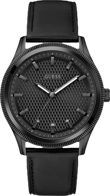 Men's Analog Black Genuine Leather Watch, 44mm