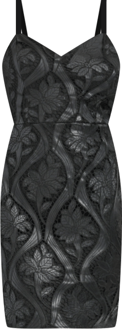 Women's Floral Lace Faux-Leather Bodycon Dress