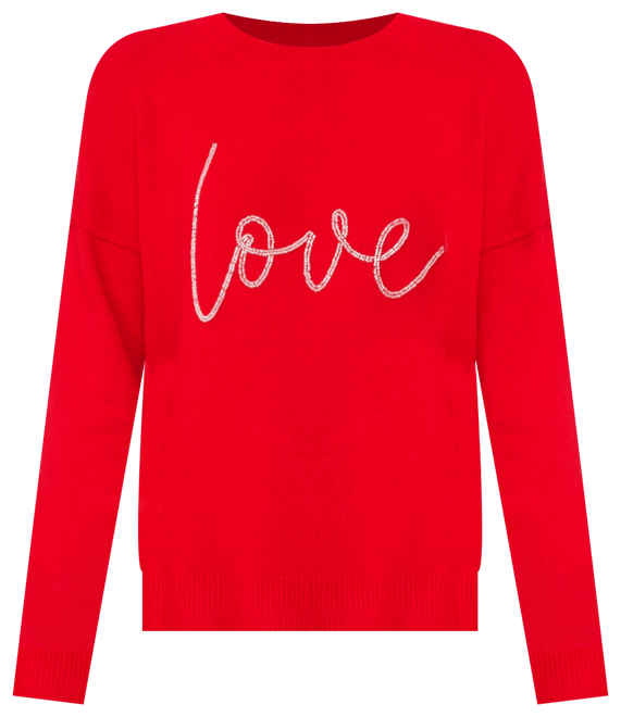 Women's Beaded Love Script Crewneck Long-Sleeve Sweater