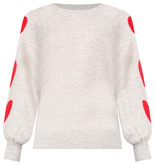 Women's Heart-Print Raglan Sleeve Crewneck Sweater