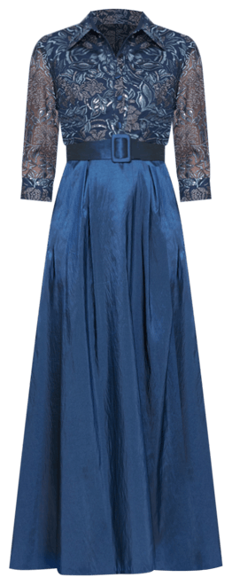 Women's Sequin-Embroidered 3/4-Sleeve Belted Dress