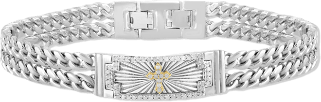 Men's Diamond Cross Double Curb Chain Bracelet (3/8 ct. t.w.) in Sterling Silver