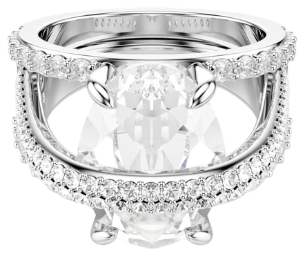 Mixed Cuts Rhodium Plated Hyperbola Cocktail Ring