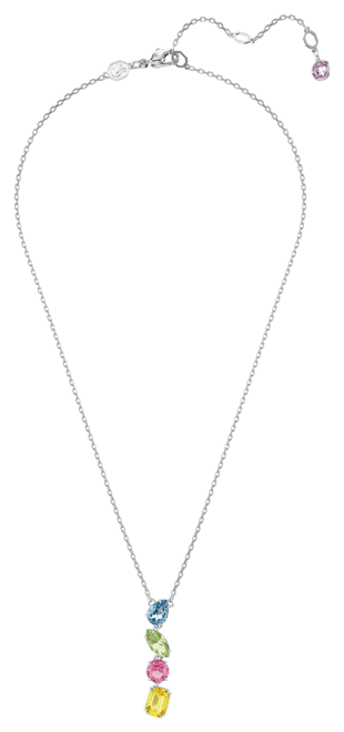 Mixed Cuts Rhodium Plated Gema Y Pendant Necklace