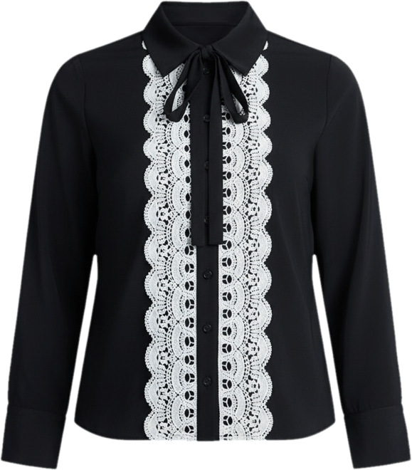 Women's Collared Shirt With Lace-Trimmed Placket