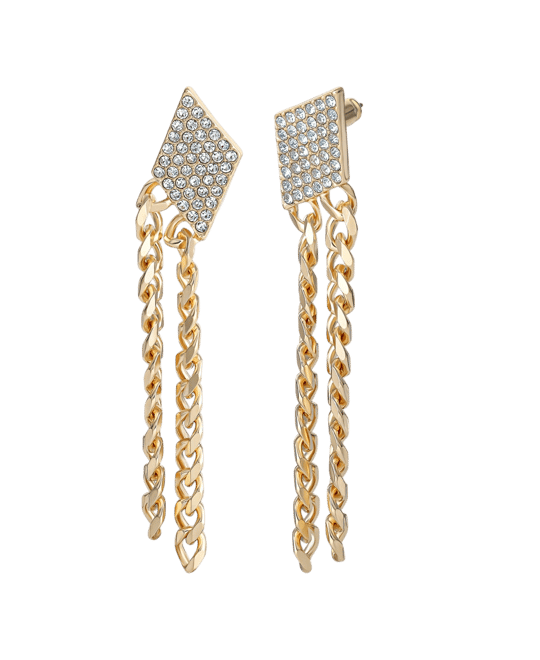 Gold-Tone Chain Fringe Dangle Earrings with Crystal Accents