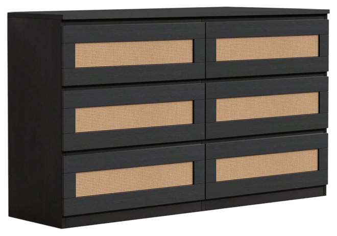 Rattan Dresser For Bedroom, 6 Drawer Dresser For Bedroom, Modern Wide Chest Of Drawers With Anti-Tip Kit
