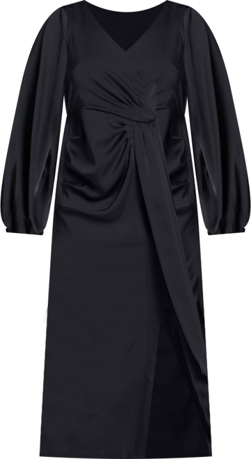 Women's Plus Size Satin Puff Sleeve Pleated Dress