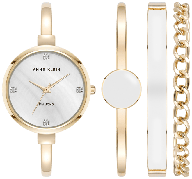 Women's Quartz White Enamel and Gold-Tone Metal Alloy Bangle Watch Set, 32mm