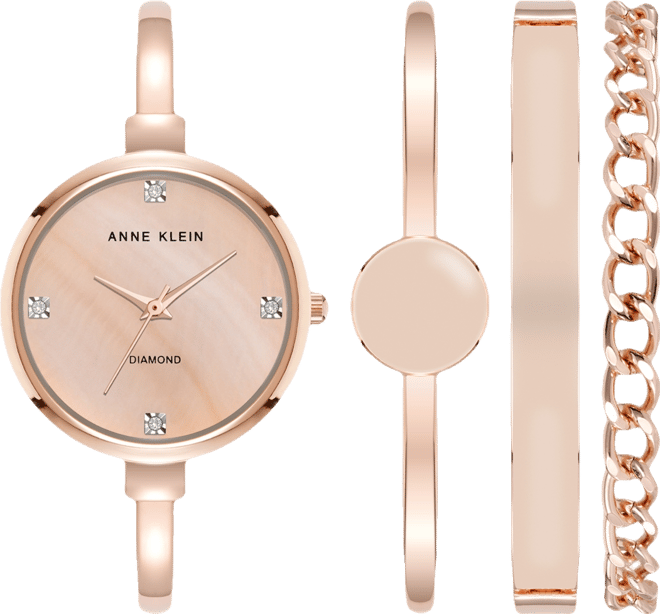 Women's Quartz Pink Enamel and Rose Gold-Tone Metal Alloy Bangle Watch Set, 32mm