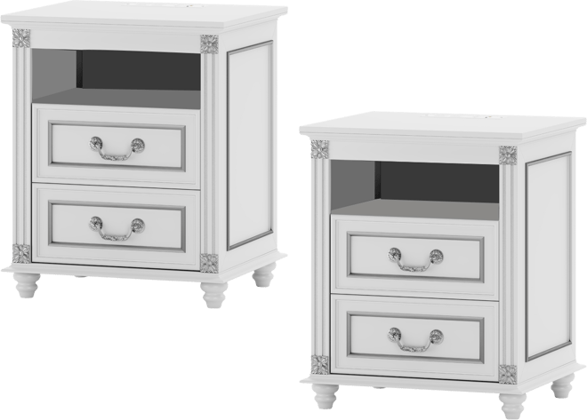 Nightstand with Charging Station, 3-Color Led & 2 Drawers