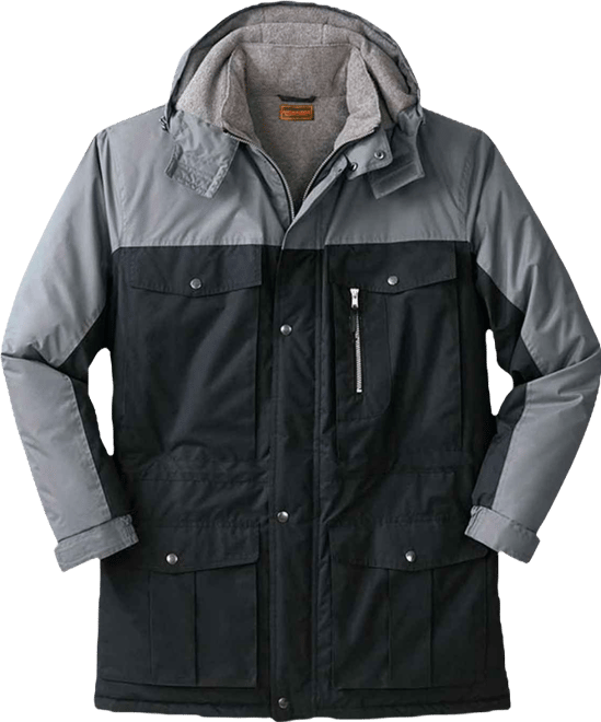 Big & Tall by KingSize Fleece-Lined Parka With Detachable Hood And 6 Pockets