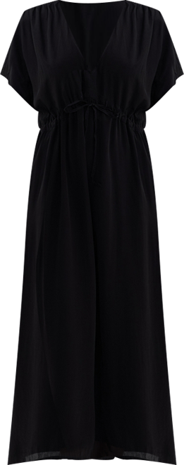 Women's V-neck Gathered Maxi Dress in Black