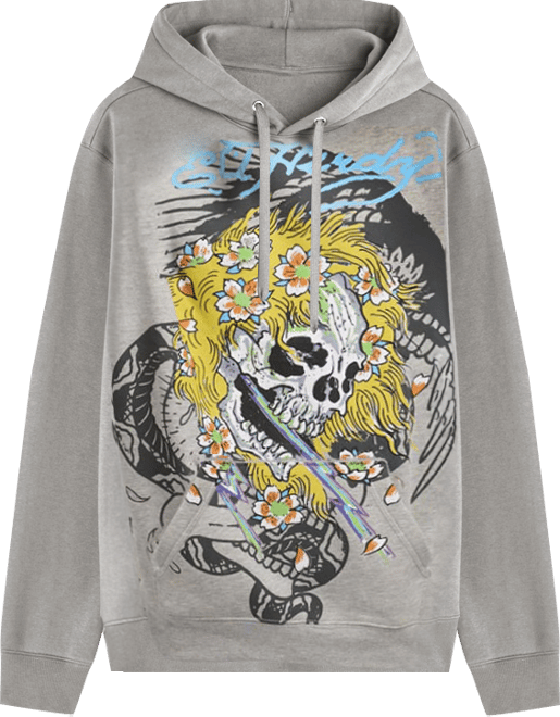 Shop Ed Hardy Yellow Hair Skull Pullover Hoodie EHM1300-47