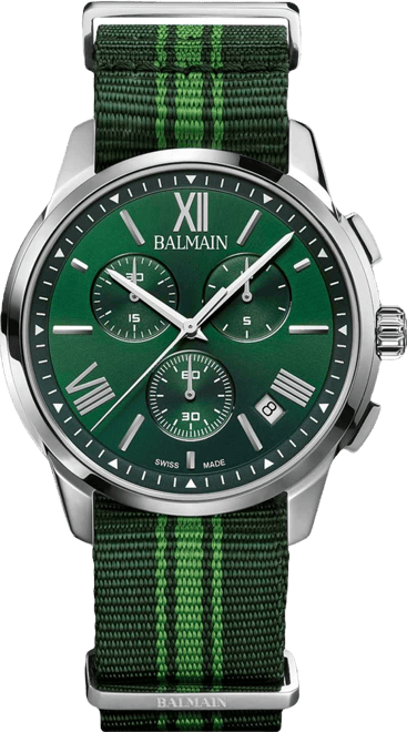 Men's Swiss Chronograph Madrigal Dark Green Striped Nato Strap Watch 42mm