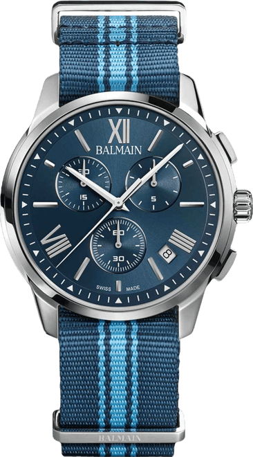 Men's Swiss Chronograph Madrigal Dark Blue Striped Nato Strap Watch 42mm