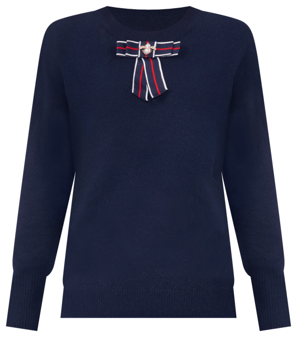 Women's Embellished Ribbon-Trim Crewneck Sweater