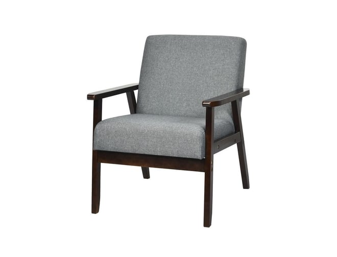 Retro Modern Classic Linen Wide Accent Chair with Espresso Wood Frame