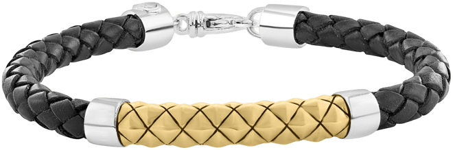 Effy Men's Braided Leather Bracelet in 18k Yellow Gold Over Sterling Silver & Sterling Silver