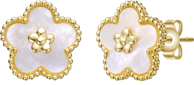 Charming Kids 14k Gold Plated Mother of Pearl Flower Earrings