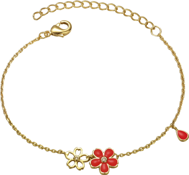 14k Yellow Gold Plated Bracelet with Flower Charm having red Enamel for Kids