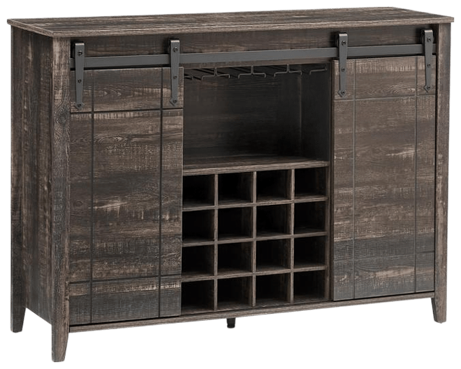 Wine Bar Cabinet,47" Farmhouse Coffee Bar Cabinet with Sliding Barn Door, Buffet Sideboard Cabinet with 16 Bottle Wine Rack for Dining, Living