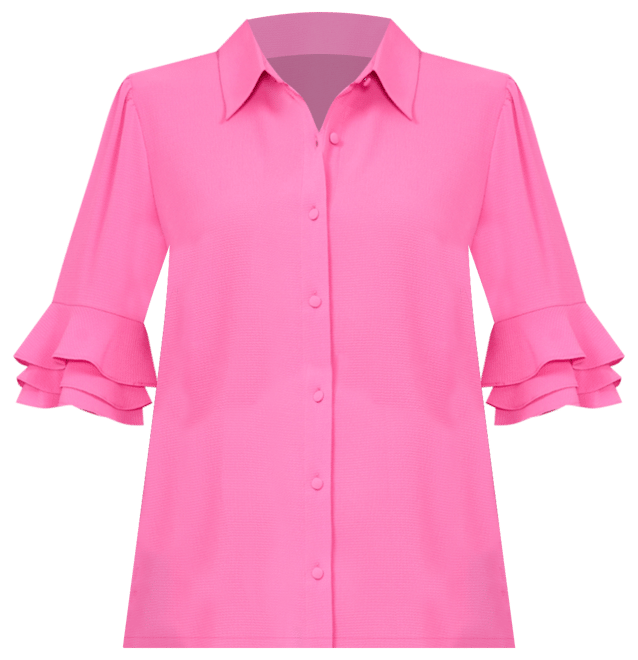 Women's Button-Front Ruffled 3/4-Sleeve Blouse