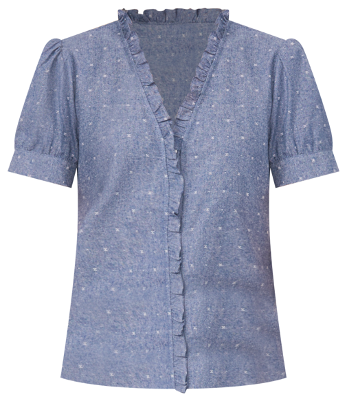 Women's Cotton V-Neck Short-Sleeve Ruffle-Trim Top