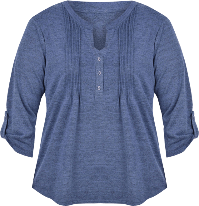 NY Collection Plus 3/4  Sleeve Split Neck Top