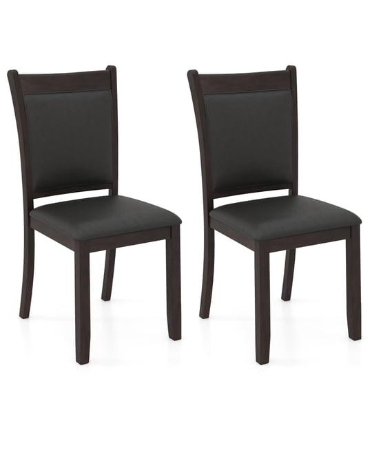 Faux Leather Upholstered Dining Chairs Set of 2 w/ Padded Seat Rubber Wood Legs