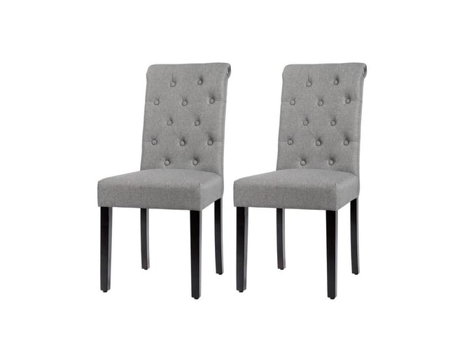 Set of 2 Linen Button Tufted Dining Chair with Wood Legs