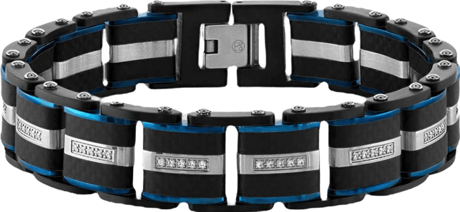 Diamond & Carbon Fiber Link Bracelet (1/3 ct. t.w.) in Blue & Black Ion-Plated Stainless Steel, Created for Macy's