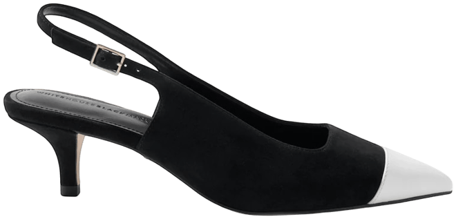 Cap Toe Suede Slingback Kitten Heels
