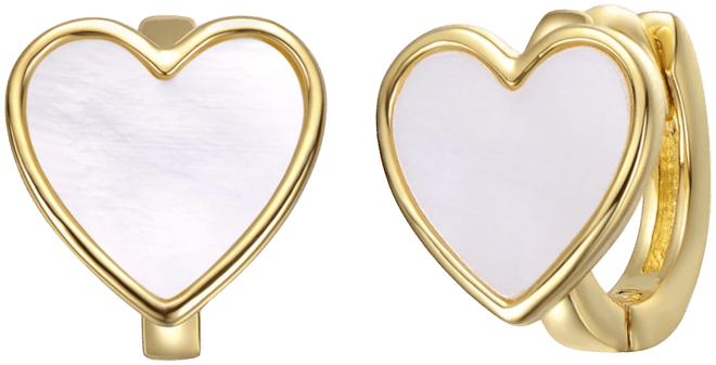 Adorable Kids 14k Gold Plated Mother of Pearl Heart Earrings