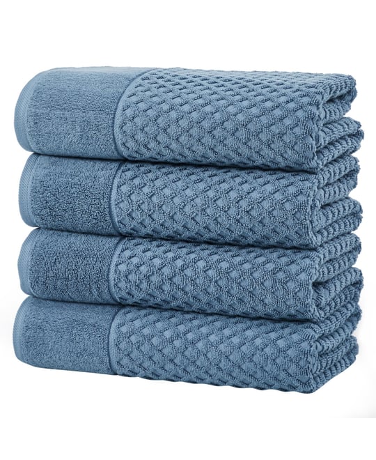. Quick-Drying Cotton Diamond Waffle Textured 4-Piece Bath Towel Set