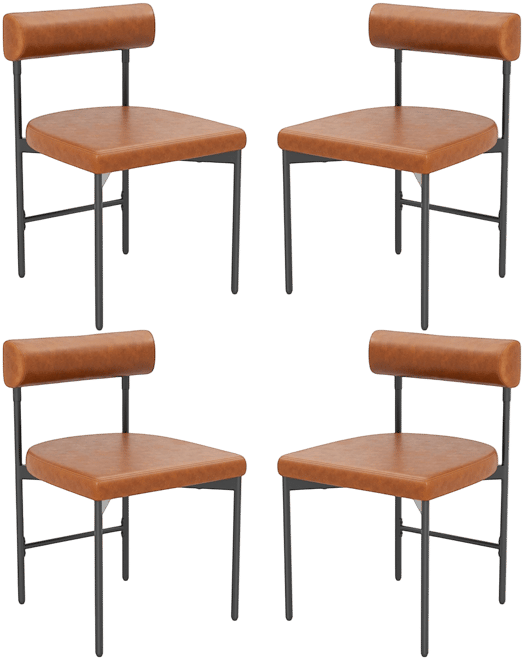 Dining Chair Set of 4 Faux Leather Upholstered Kitchen Side Chair w/ Curved